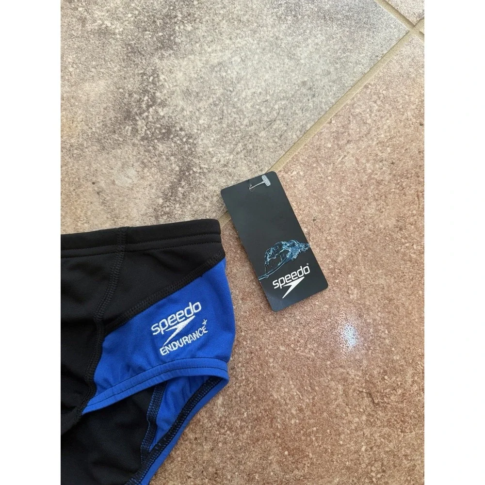 Men's Speedo Black & Blue Endurance+ Spark Splice Brief Size 34 NWT